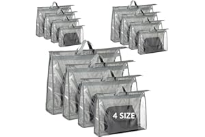 NROZIET 12 Packs Dust Bags for Handbag, Clear Purse Storage Organizer Bag for Closet with Zipper and Handle, 4 Size Hanging D