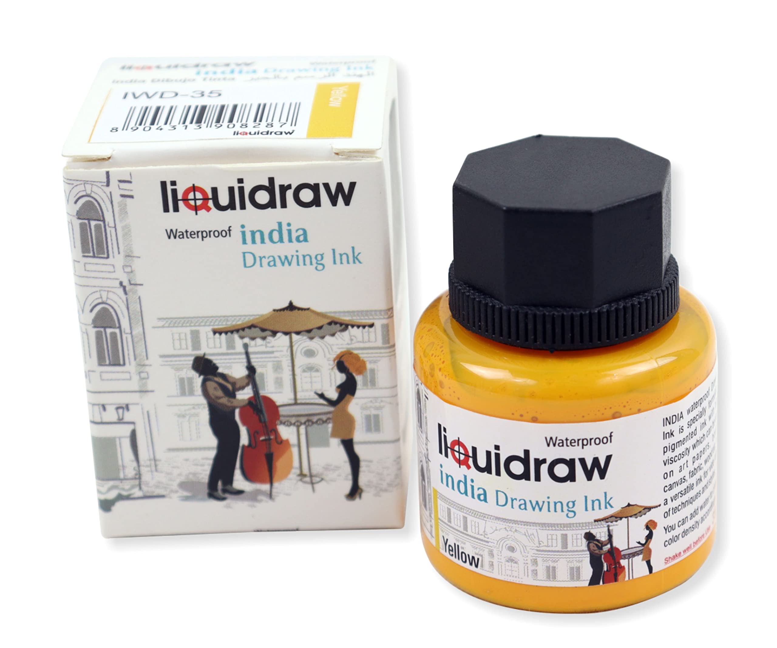Liquidraw Coloured Drawing Ink India Ink, Waterproof 20 Assorted Colours, 35ml Indian Inks for Artists (Yellow)