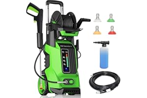 FENGRONG Electric Pressure Washer 5000PSI 3.5GPM with Touch Screen & 5 Nozzles, Portable Design for Car, Patio, and Outdoor Cleaning (Green)