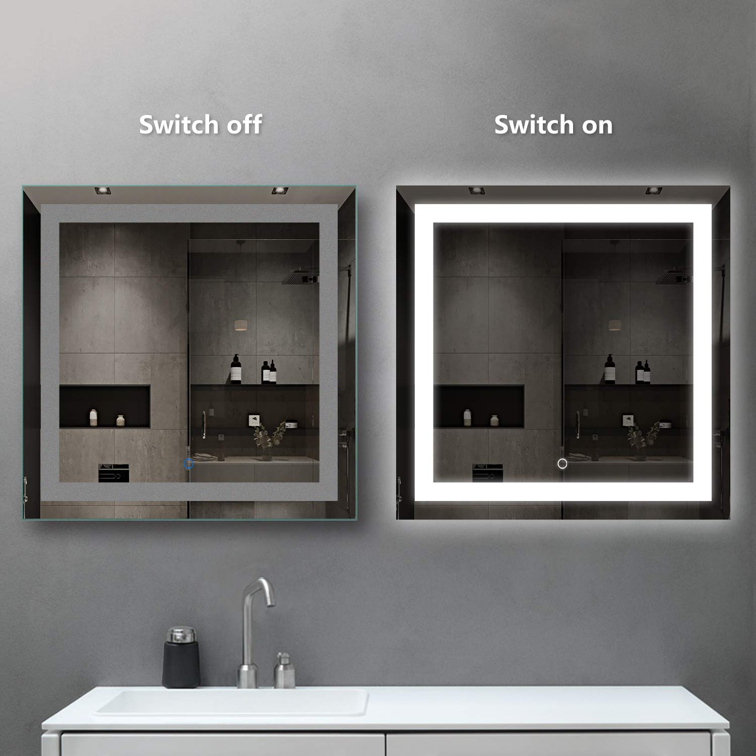 36x36 Bathroom Vanity Mirrors with Control Button Dimmable Light JAZZ3636 smartrun Square Wall