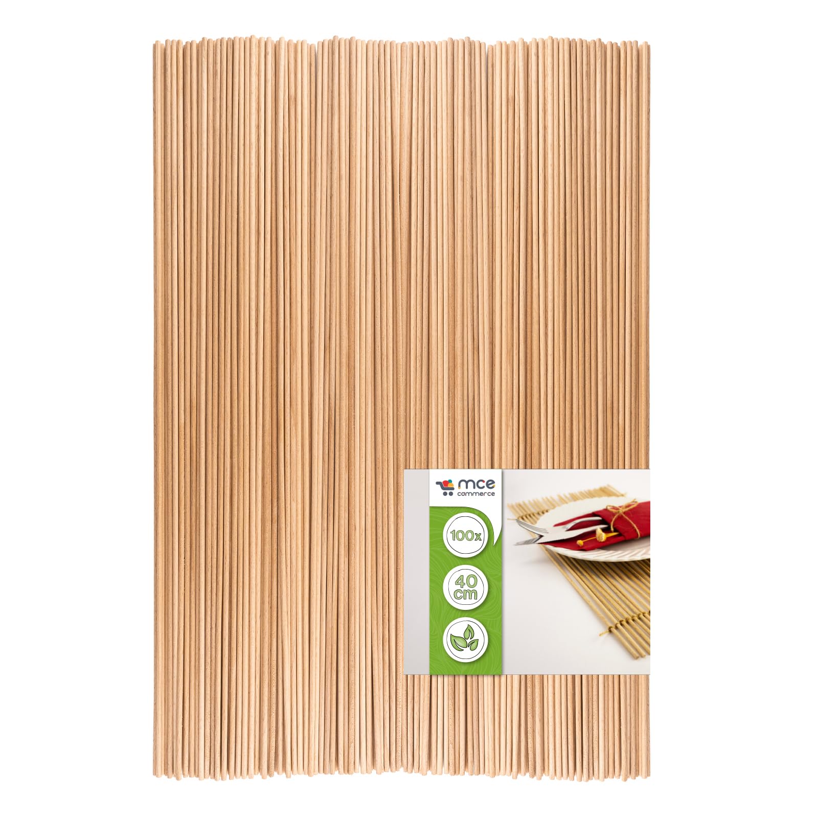 MCE-Commerce Round Wooden Sticks Made of Natural Beech, Diameter 3 mm, Length 40 cm, Pack of 100, Model Making, DIY Crafts, Wood, Ø 3 mm x 40 cm