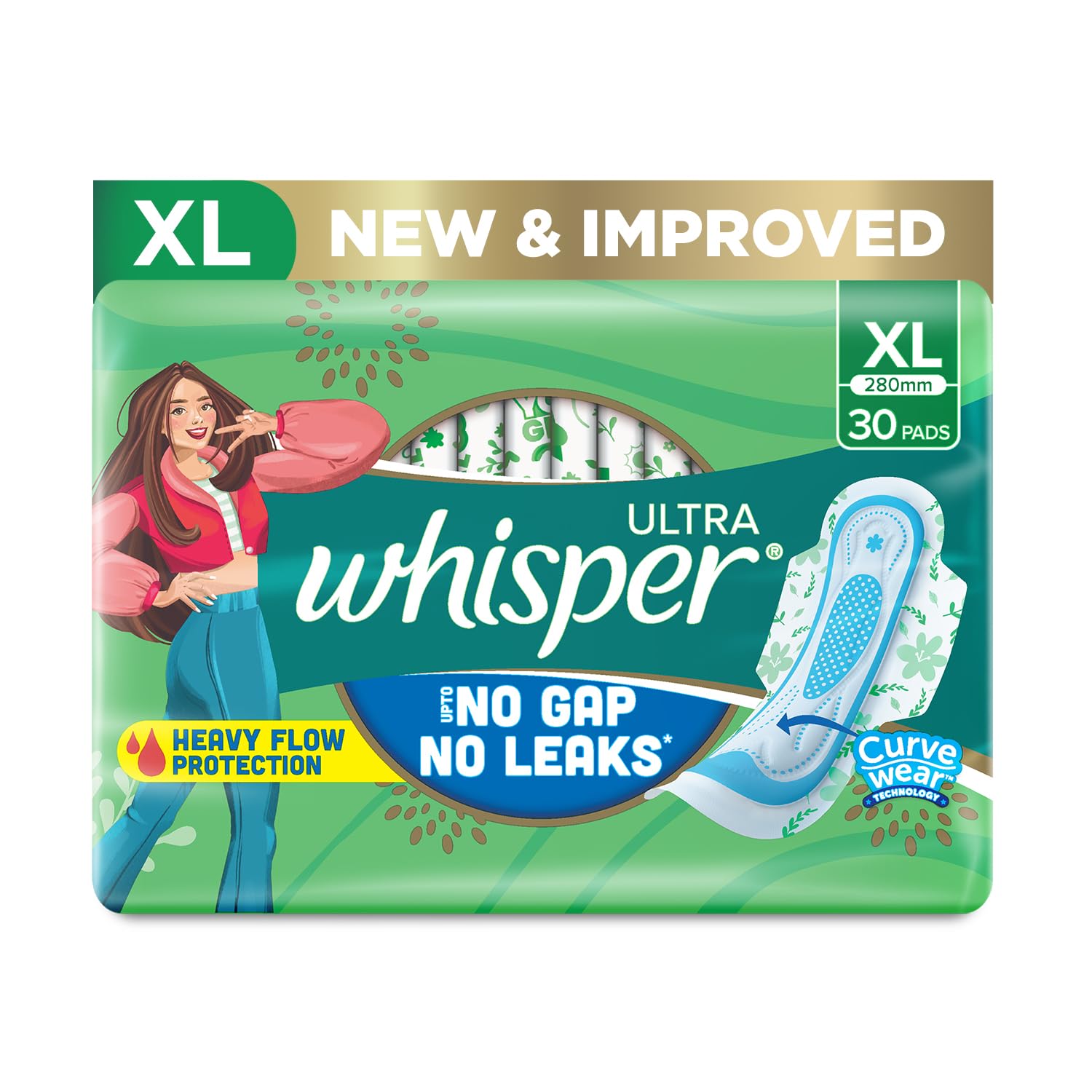 Whisper Ultra Clean Sanitary Pads - 30 Pieces (XL)