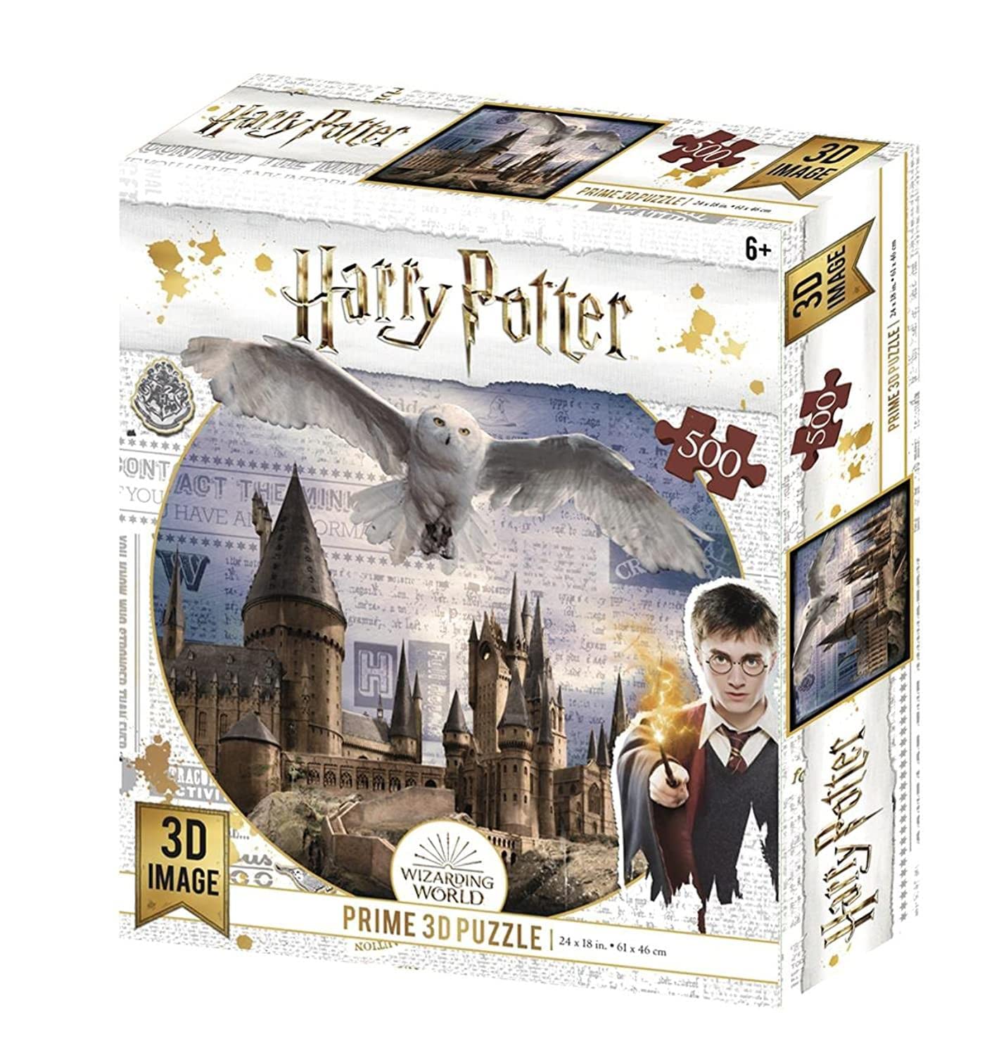 Harry Potter HP32513 3D Effect 500 Piece Hogwarts & Hedwig Puzzle,Redstring - Puzzle 3D Harry Potter Hogwa