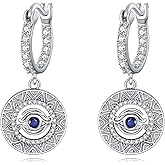 Grmdit Evil Eye Dangle Earrings 925 Sterling Silver Evil Eye Hoop Earrings Evil Eye Jewelry Gifts for Women