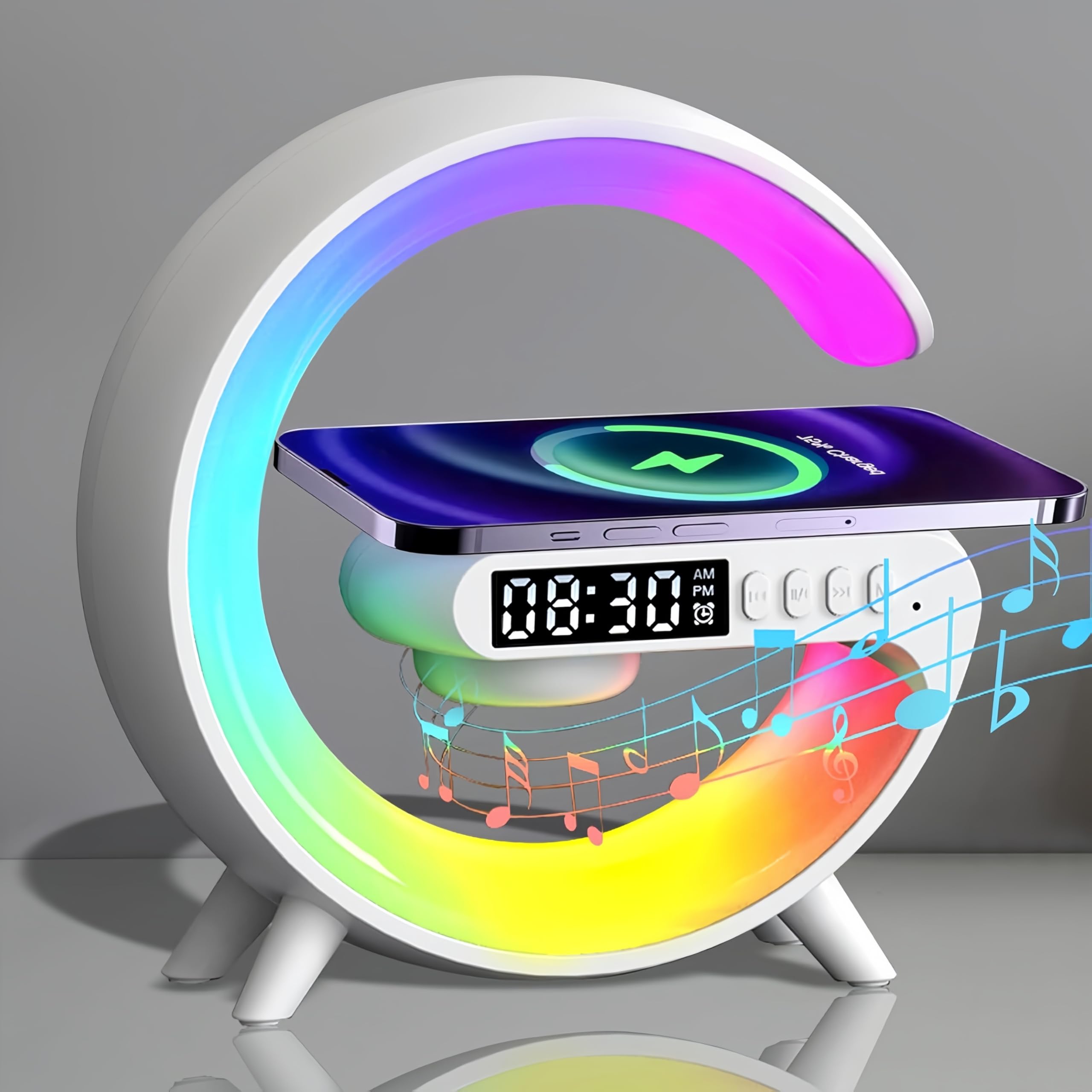 Photo 1 of Treligate LED Table Lamp with Wireless Charger, Mini G Atmosphere Lamp with Bluetooth Speaker, Night Light Lamp Sunrise Alarm Clock, Smart Light Sound Machine for Bedroom?Mini Size ???