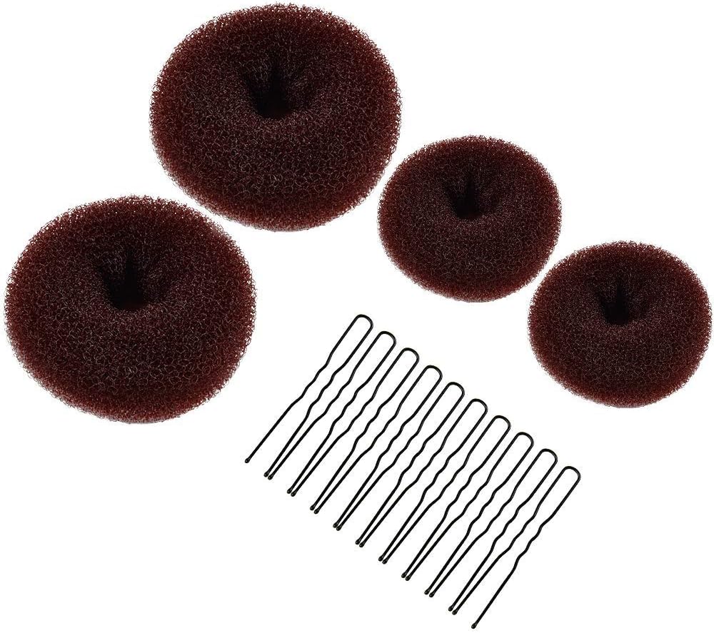 MORGLES Hair Donuts for Buns 4pcs Set with 10 Bobby Pins Brown