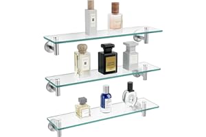 KES Glass Shelf for Bathroom, Floating Glass for Wall Shelves 20-Inch 3 Pack Rectangular Stainless Steel Brackets Wall Mounted Brushed Finish, A2021-2-P3