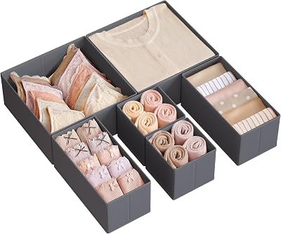 SONGMICS Drawer Organisers Set of 6 Foldable Fabric Storage Boxes Slate Grey