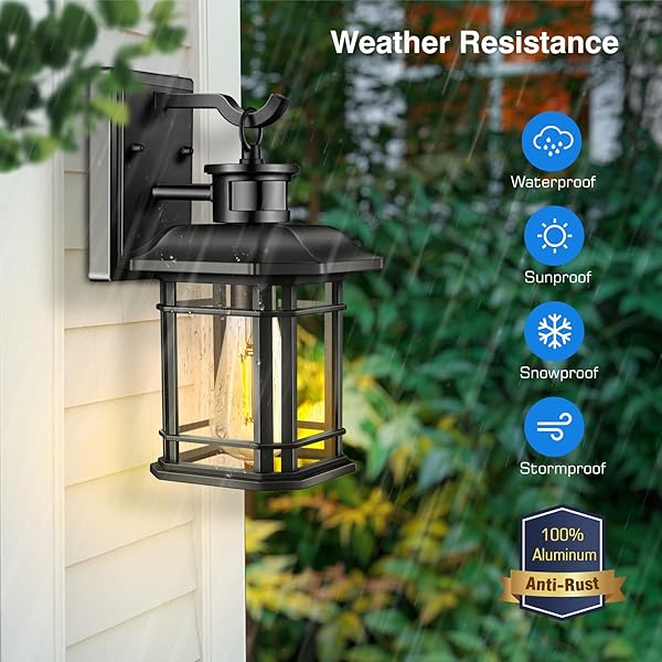 VIANIS 2 PACKS MOTION SENSOR OUTDOOR LIGHTS, DUSK TO DAWN OUTSIDE LIGHTS FOR HOUSE, BLACK OUTDOOR LIGHT FIXTURE SCONCE FOR HOUSE, DOORWAY, ENTRYWAY, WATERPROOF, ANTI-RUST
