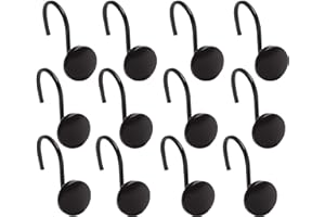 BINO | Shower Curtain Hooks - Matte Black- Set of 12 | Hooks Shower Curtain | Shower Curtain Rings Hooks | Rust Proof Shower Curtain Hooks | Bathroom Shower Hooks for Curtain | Bathroom Essentials