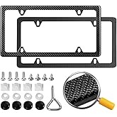 DCRCFIBER Real Carbon Fiber License Plate Frame, 100% Pure Carbon Fiber Frame, Black License Plate Holder Cover with Screw Caps, Anti-Vibration Pads (Twill 4 Hole)