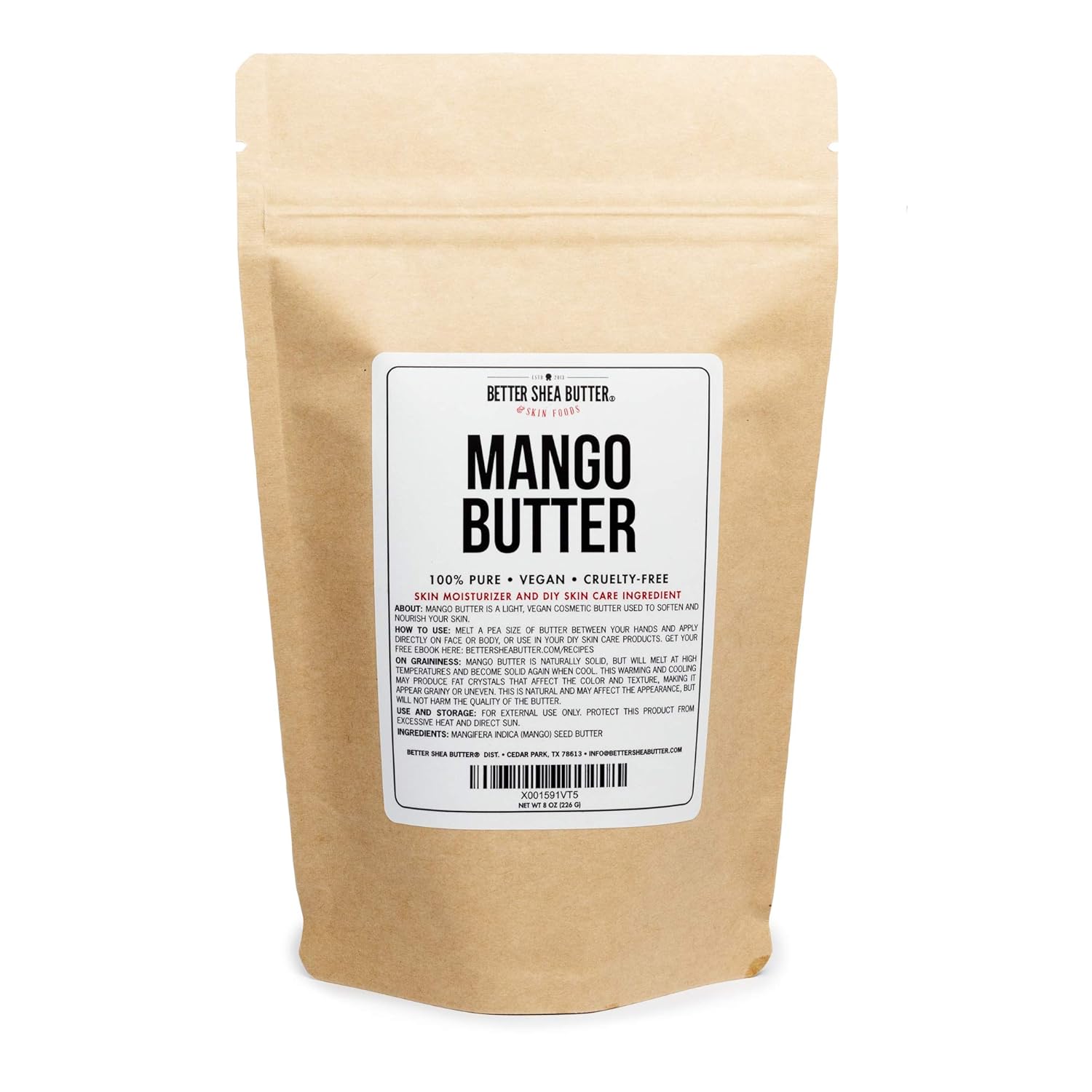 100% Pure Mango Butter - Can Substitute Shea Butter in Soap and Lotion Recipes - Moisturizing, Scent-free, Hexane-free - 8 oz by Better Shea Butter : Beauty