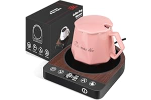 Firjoy Coffee Mug Warmer Set, 4 Hours Auto Shut-Off Electric Cup Warmer with Large Heating Plate for Office Desks, Travel and Home (50Watt - Pink Mug)