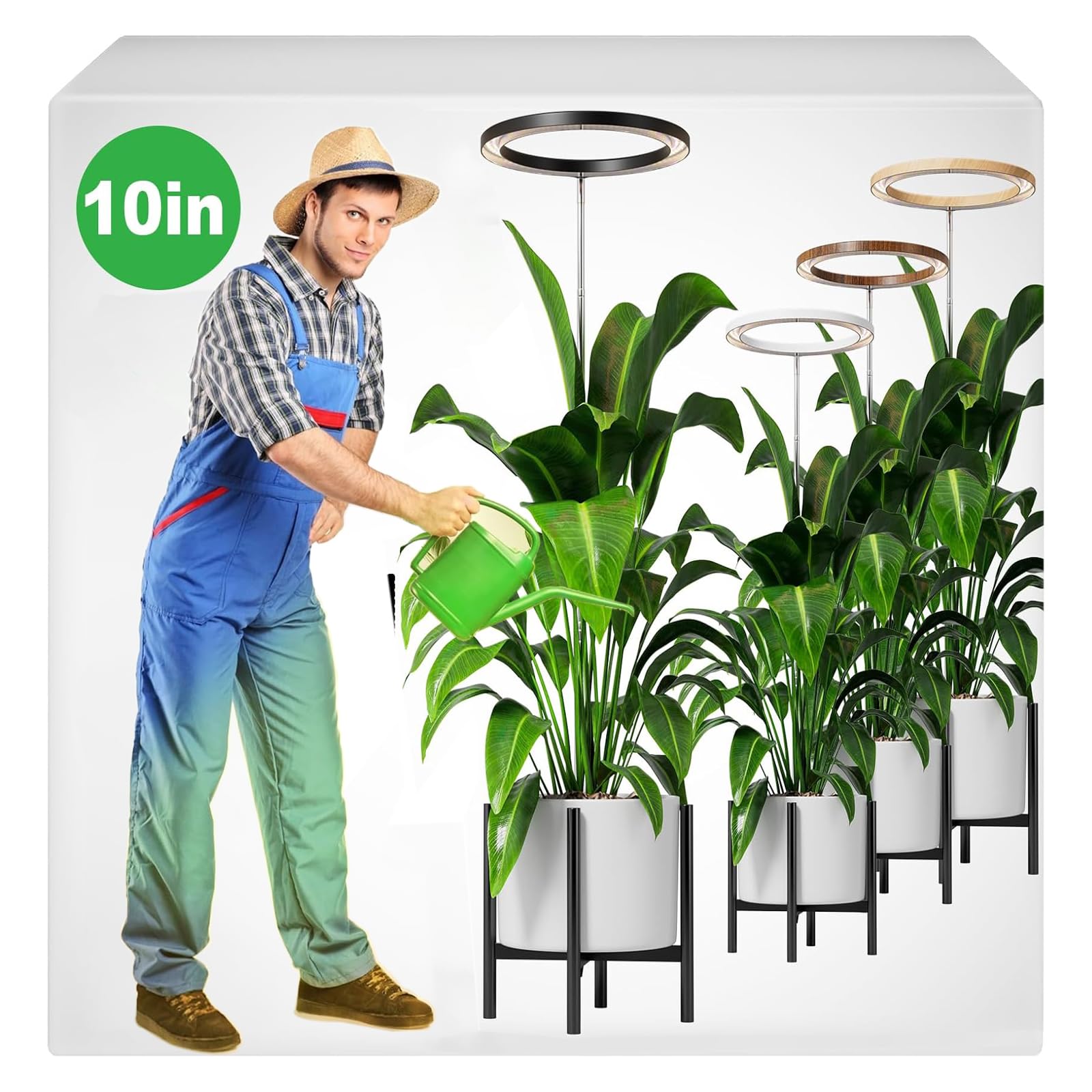 Photo 1 of 10" Grow Lights for Large Indoor Plants, Full Spectrum Indoor Plant Light for Indoor Growing with Timer,Height Adjustable Auto On/Off 3/9/12H, 9 Brightness,Led Tall Halo Grow Light for House Plants