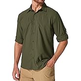 mosingle Men's Safari Shirts Sun Protection Long Sleeve UPF 50 UV Quick Dry Travel Hiking Fishing Shirts with Zipper