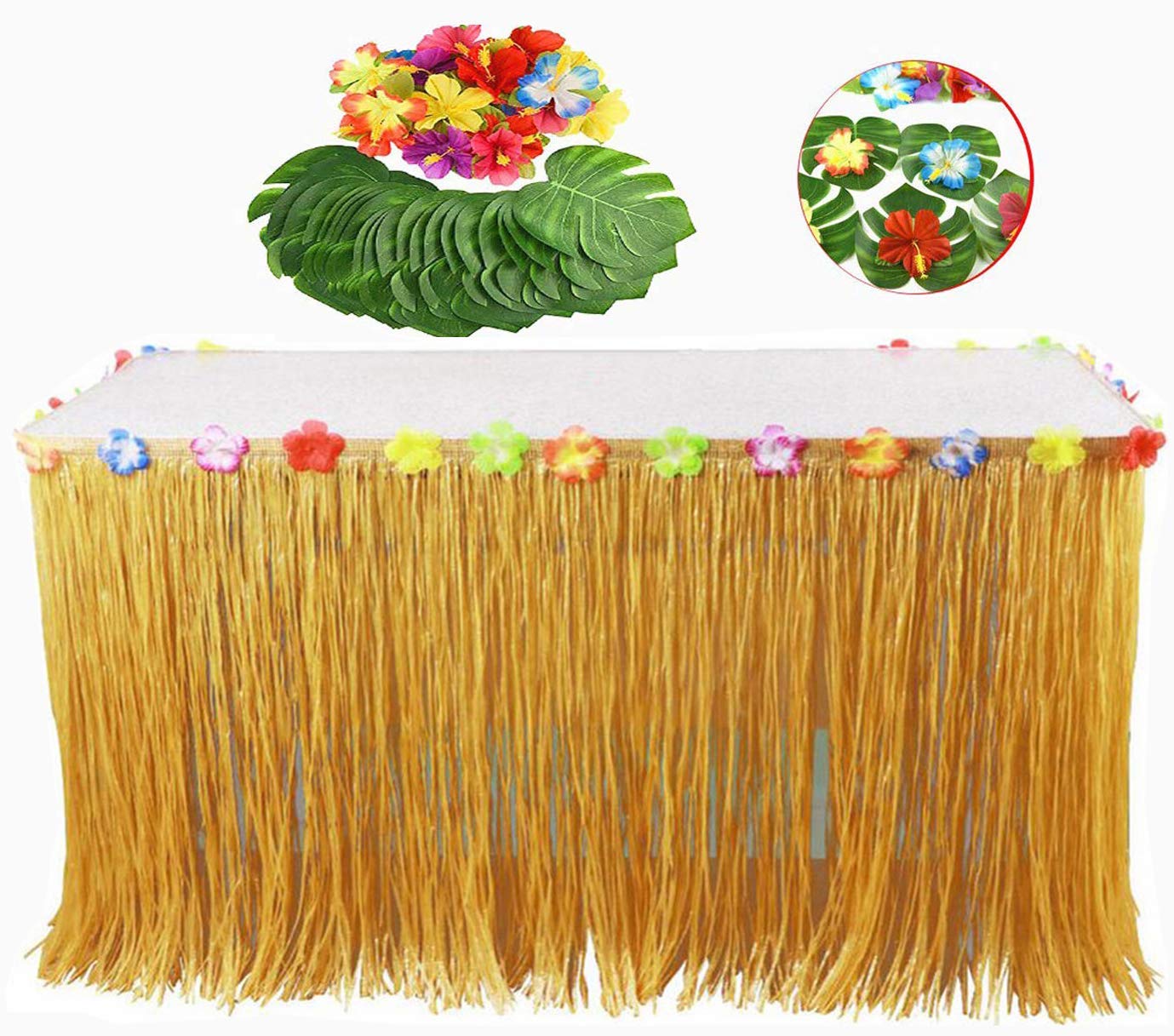 Hawaiian Luau Table Skirt, Xndryan 9 Feet Hawaiian Grass Table Skirt