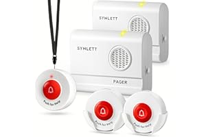 SYNLETT Caregiver Pager Wireless Nurse Call Button for Elderly Monitoring SOS Alert System Portable Alarm Call Bell for Home Care Seniors Patients Emergency 3 Call Buttons 2 Pagers