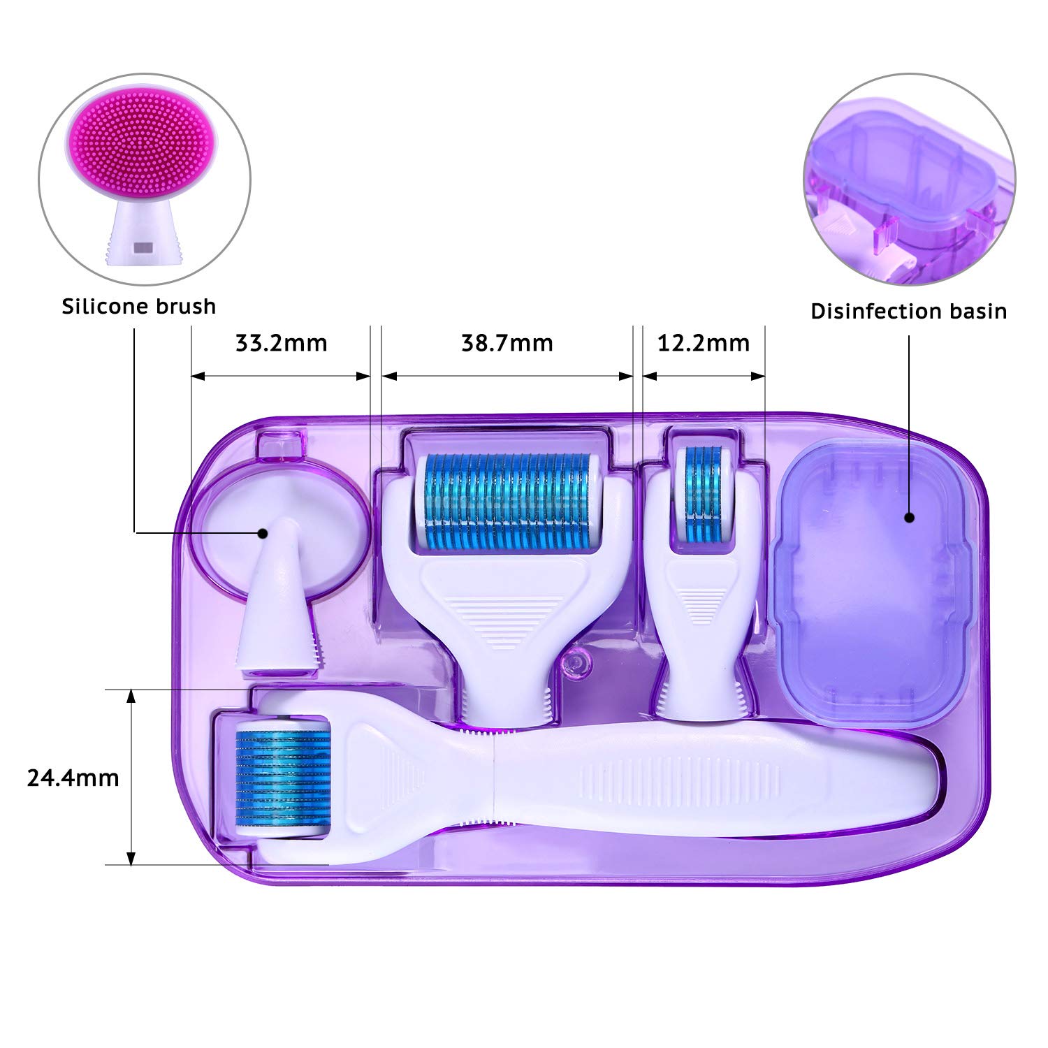 Derma Roller Kit 0,25mm 6 en 1 Micro-Aiguilles en Titanium pour Visage et Corps, 300/720/ 1200 Dermaroller Micro Aiguilles de Titane Dermaroller Visage