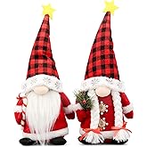 Lovinland Christmas Gnomes Plush Couple with Red Buffalo Check - Xmas Gnomes Elf Tomte Ornaments Doll - Christmas Decorations - Xmas Decorations for Home, Indoor, Office