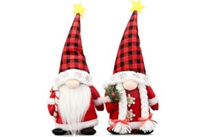 Lovinland Christmas Gnomes Plush Couple with Red Buffalo Check - Xmas Gnomes Elf Tomte Ornaments Doll - Christmas Decorations - Xmas Decorations for Home, Indoor, Office