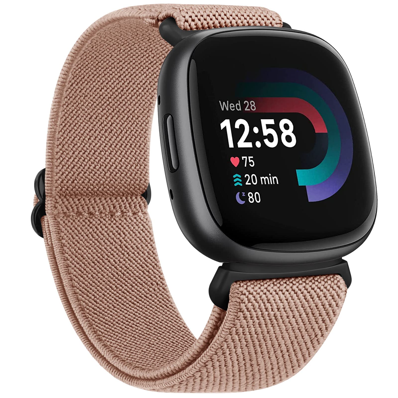 AK Compatible With Fitbit Versa 4/3, Sense/Sense 2 Strap for Women Men - Soft Elastic Nylon Sport Replacement Band (Milk Tea)