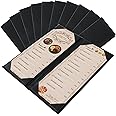 FLKQC Restaurant Menu Covers Holders 4.25" x 11" | Pack of 10 Synthetic Leather Double Fold Panels 2 View Angled Corners Black for Wine List, Drinks (10, Double Fold Panels 2 View (4.25 x 11 inch))