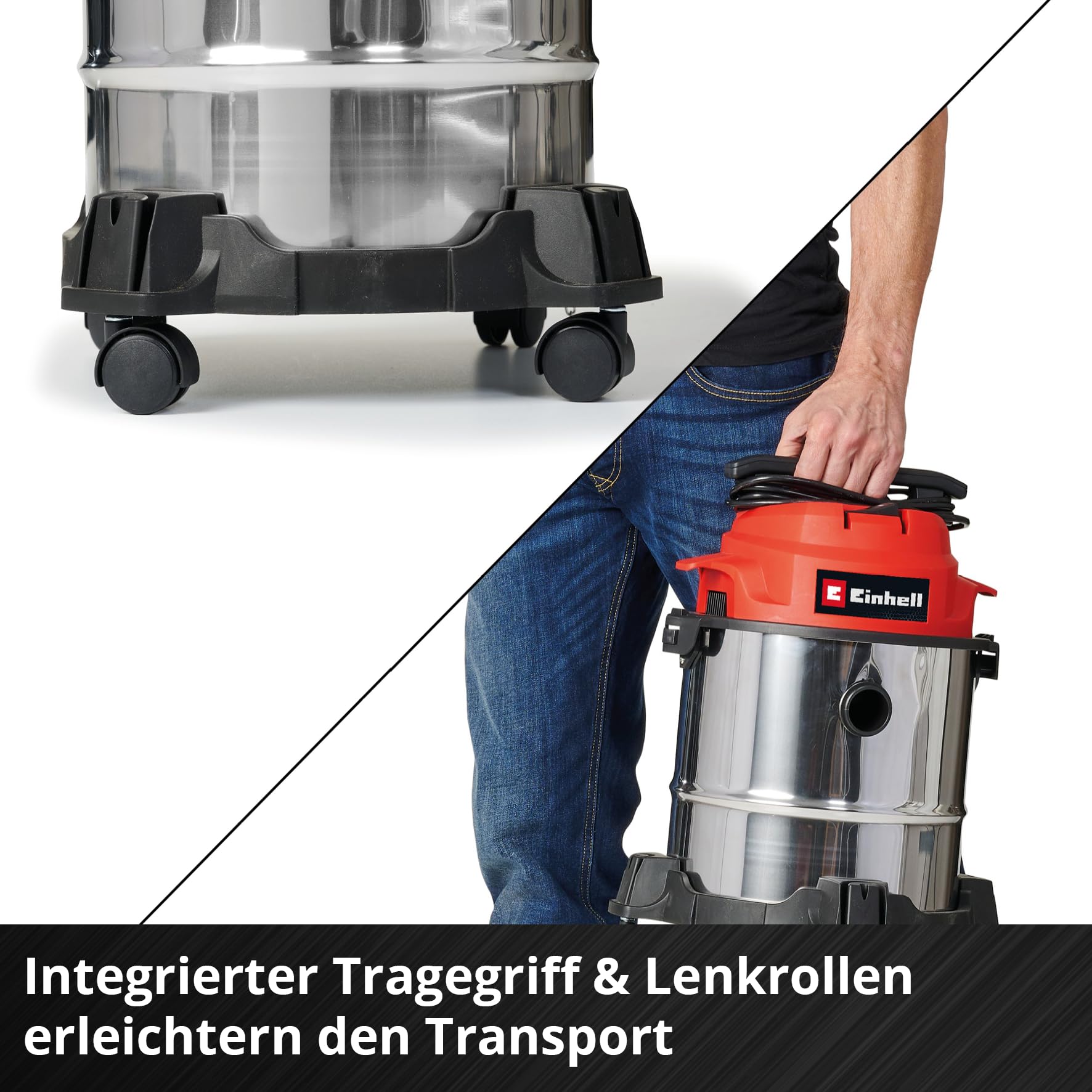 Einhell Nass-Trockensauger TC-VC 1812/1 S (1250 W, 180 mbar, 4 Lenkrollen, 12 L Behälter, inkl. Fugen- & Kombidüse, Schaumstofffilter, Schmutzfangsack & Filterbeutel) 7