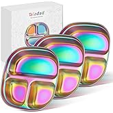 Taladad 3Pack Stainless Steel Kids Plates, Kids Toddlers Babies Tray, Balanced Bites Divided Plates for Toddlers, BPA Free, Portion Control Plate, Dinner Snack, 3 Compartment Plate