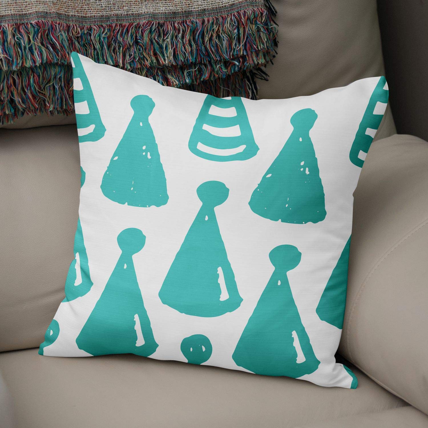 Bonamaison Decorative Cushion Cover Turquoise & White, Throw Pillow Covers, Home Decorative Pillowcases for Livingroom, Sofa, Bedroom, Size: 50x50 Cm - Designed and Manufactured in Turkey