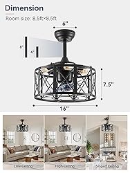 LEDIARY 16in Caged Fandelier Ceiling Fan with