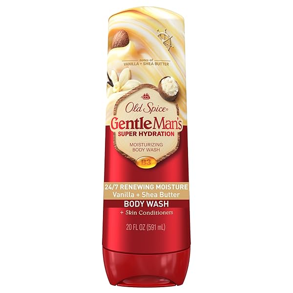 OLD SPICE BODY WASH GENTLEMAN’S SUPER HYDRATION FOR MEN, 24/7 RENEWING MOISTURE, GENTLE ON SKIN WITH SKIN CONDITIONERS, VANILLA + SHEA BUTTER SCENT, 20 OZ