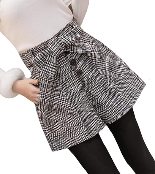 Amazon Piite ショートパンツ チェック柄 レディース 秋冬 リボン付き ハイウエスト ワイドパンツ カジュアル ショーツ おしゃれ サルエルパンツ ズボン 森ガール ハーフパンツ 韓国風 ショートパンツ 通販
