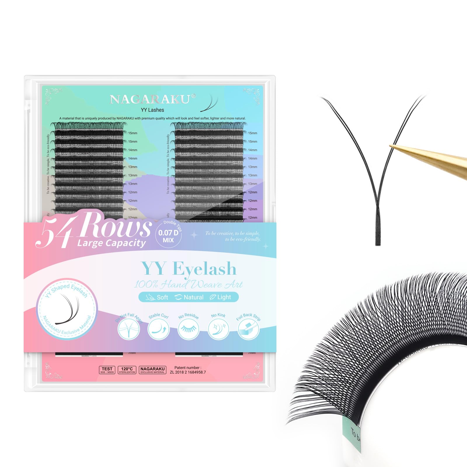 NAGARAKU YY Eyelash Extensions High Capacity 54 Rows 0.07 D Curl 7-15mm Mix Length Supplies Y Lash 4D Russian Volume Cross YY Eyelashes Handwoven Y Shaped Mesh Technology Wispy Cluster Matte Black — image 1