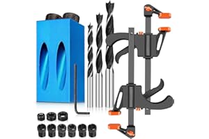 Pocket Hole Jig Kit, 15 Degree Woodworking Jig with 6/8/10mm Drill Bits, 16Pcs Angle Drilling Guide for Strong & Hidden Screw