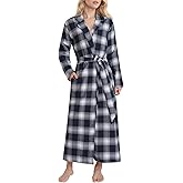 Latuza Women's Petite Size Flannel Robe Warm Plaid Bathrobe Full Length