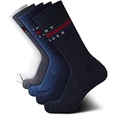 Tommy Hilfiger Mens Crew Socks - 5 Pack Cushioned Stretch Athletic Performance Crew Length Running Socks for Men