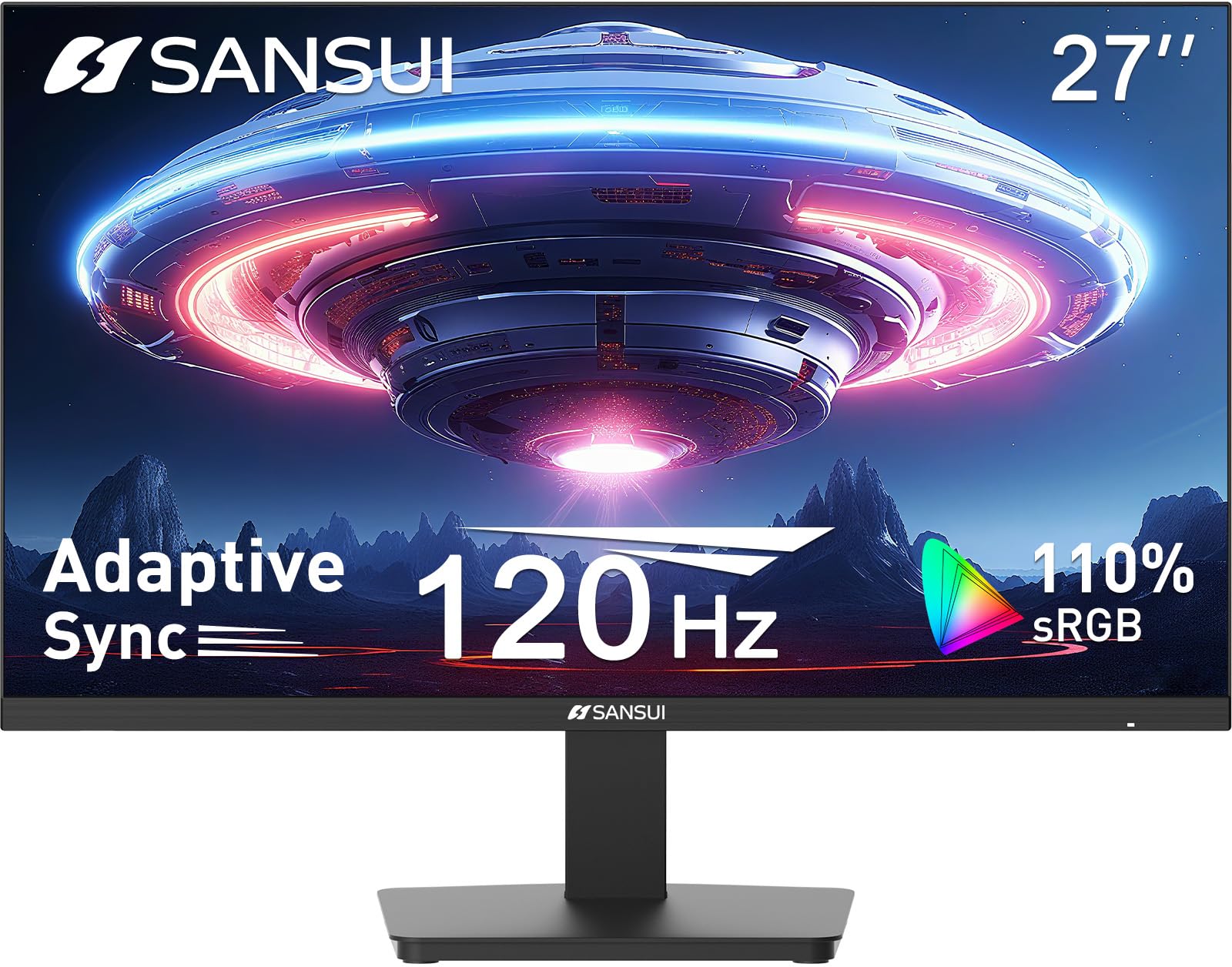SANSUI 27 Inch Computer Monitor 120Hz, FHD 1080P Monitor, HDMI DP Ports FreeSync, HDR 110% sRGB, Tilt Adjustable Frameless VESA Compatible for Office and Home (ES-27F2, HDMI Cable Included)