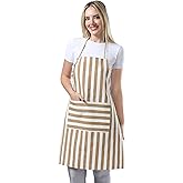 TOSHEX Kitchen Apron Waterdrop Resistant Cotton Apron with adjustable Aprons for Women with Pockets Cooking Apron Chef Apron for Men (1, Brown)