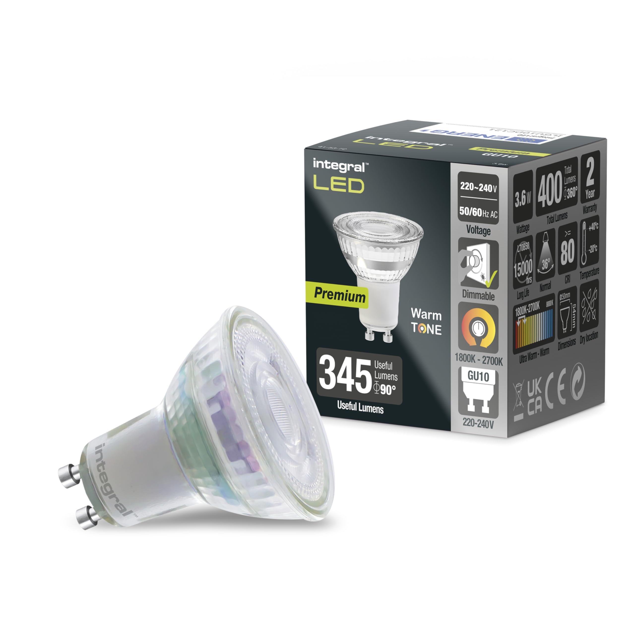 Integral LED 5 Pack WarmTone GU10 Dimmable Lamp, matt White — image 1