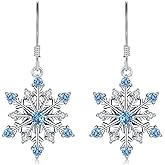 Snowflake Earrings Dangle for Women 925 Sterling Silver Gemstone Snow Earring Blue White Snowflake Jewelry Christmas Snowflake Dangle Gift Hypoallergenic