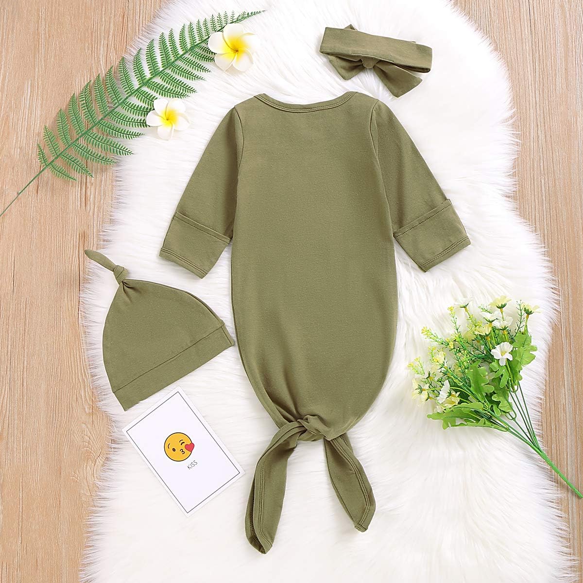 Dramiposs Newborn Boys Girls Solid Color Nightgowns Infant Long Sleeve Outfit Funny Sleeper (Olive, 0-3 Months): Clothing