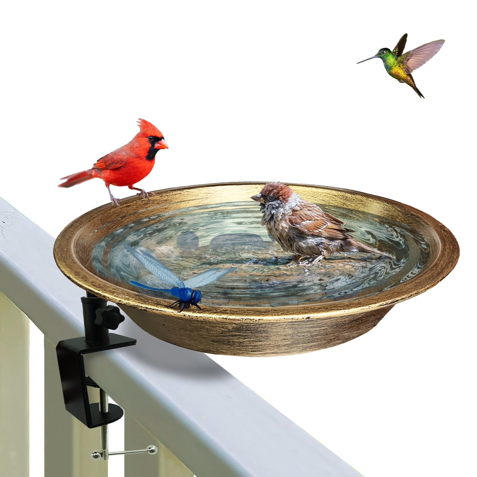 Photo 1 of WANGIRO Deck Mounted Bird Bath for Outside,Detachable Birdbath Bowl with Sturdy Clamp,Easy Setup Outdoor Bird Feeder for Verandahs Garden Patio Lawn Decoration 11.4 in.Antique Bronze