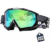 BATFOX Anti Fog Ski Goggles OTG for Adults & Kids, Snowboard Goggles with 100% UV Protection & Anti-Slip Fit for Skiing