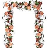Lvydec 2 Pack Artificial Peony Flower Garland - 6ft Silk Peony Orange Flower Garland Arch Flower Vine for Wedding Party Table Decoration(Orange)