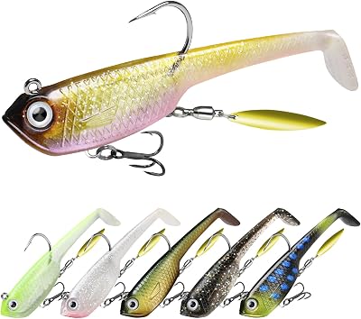 Truscend Pre-Rigged Jig Head Soft Lures Shadtale Paddle Tail Swimbaits