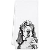 OSLYSOF Funny Basset Hound Kitchen Towels, Basset Hound Gifts for Women Dish Tea Towels, Black and White Dog Lovers Owner Gifts Hand Towel for Kitchen, Coffee Bar Station Decor, 16x24 Inch