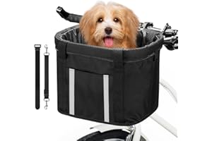 ANZOME Bike Basket, Folding Small Pet Cat Dog Carrier Front Removable Bicycle Handlebar Basket Quick Release Easy Install Detachable Cycling Bag Mountain Picnic Shopping