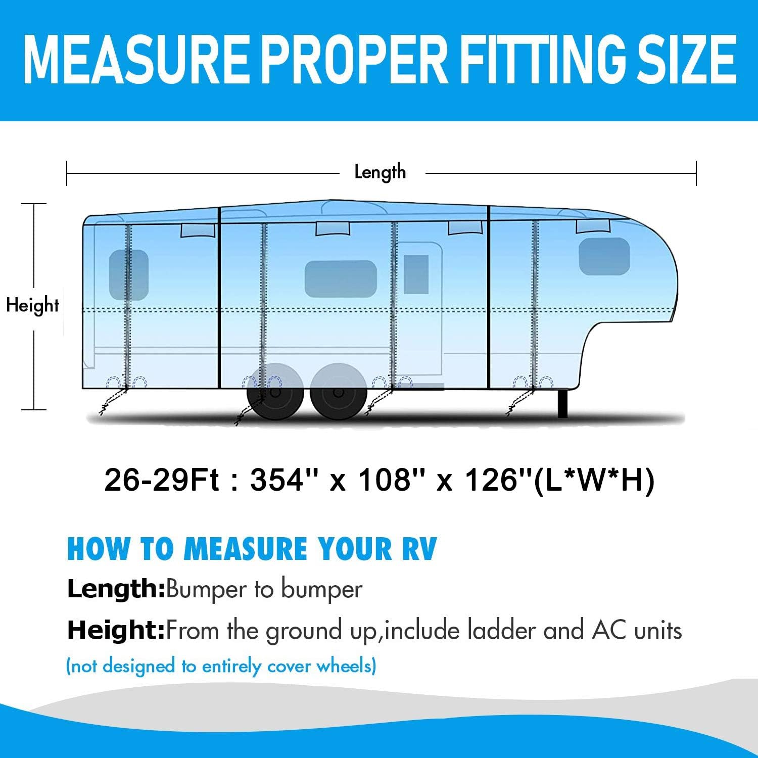 Szblnsm 5th Wheel RV Cover with 6 Layers Top Heavy Duty Material Travel Trailer Camper Cover Fits 26-29 FT RV Trailer: Automotive