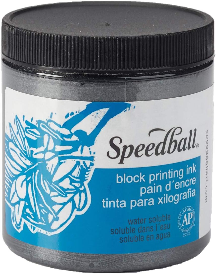 Speedball 8oz Water-Soluble Block Ink Pewter, for Block Printing Lino Printing, Screen Printing, For Artists Kit