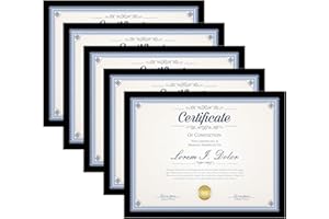 Hongkee 8.5x11 Picture Frame Set of 5,Black 8.5x11 Photo Frames Bulk for Document Certificate Award Diploma, Wall Hanging or Tabletop Display